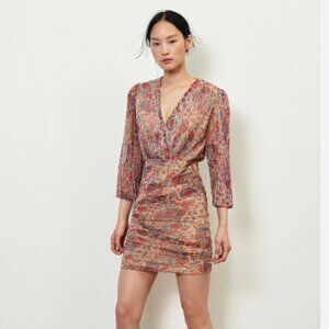 BASH AMELIA FLORAL METALLIC RUCHED PARTY DRESS - XS (0)